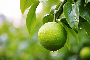 Wall Mural - Close up of wet lime on branch.