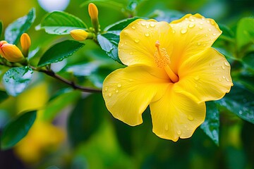 Close up beautiful yellow hibiscus flower.