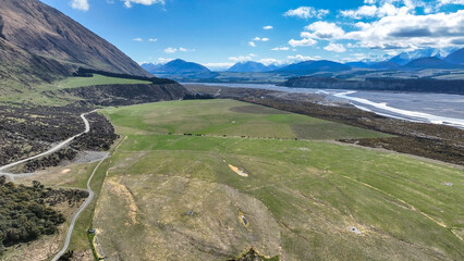 Wall Mural - Farming countryside below Mount Hutt and overlooking the Rakaia river and gorge