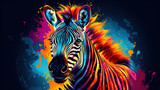 Fototapeta Konie - Illustration of zebra in mixed grunge colors style.