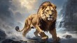 Oil Painting wallpaper running lion