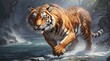 Oil Painting wallpaper running tiger wall poseter
