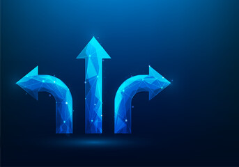 Choice deciding on the vision for the arrow path to success. business way to target. Career path, job search or opportunity. vector illustration digital low poly fantastic.