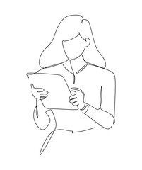 Wall Mural - continuous line drawing of a woman reading a book. Vector illustration