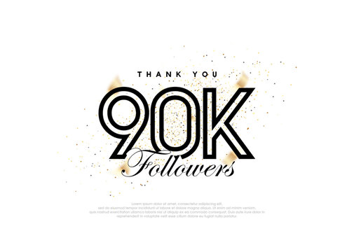 Black 90k followers number. achievement celebration vector.