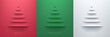 © Riseness - Set of merry christmas tree on red, green and white in paper cut background. Elements of new year day festival for card, cover. Top view scene for product display. Simple flat design in minimal design