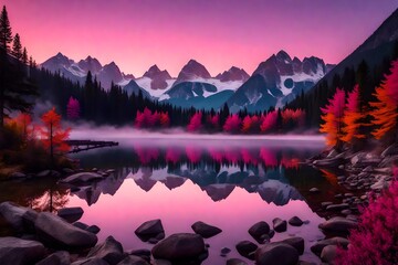 Wall Mural - sunset in the snow mountains