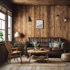 living room with wooden furniture