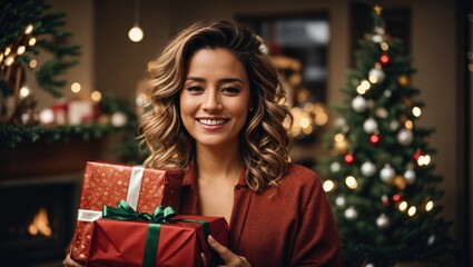 Wall Mural - woman with Christmas gift