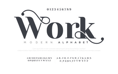 Poster - WORK Elegant alphabet letters font and number. Classic Lettering Minimal Fashion Designs. Typography modern serif fonts decorative vintage design concept. vector illustration.