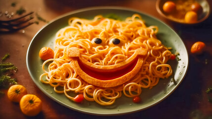 Smiling Spaghetti Plate . AI Generated.