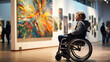 A wheelchair user exploring an art gallery