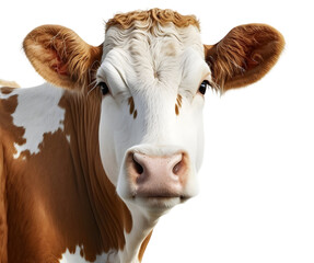 Wall Mural - Portrait of a brown bovine cow face close-up. Dairy farm livestock industry isolated on transparent background