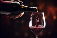Shot Of Close-up Of Hand Uncorking A Bottle Of Red Wine