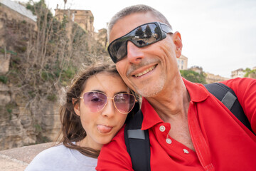 Poster - Father and daughter along the streets of Ronda, Spanish Moor town