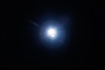 Fototapete - Easy to add lens flare effects for overlay designs or screen blending mode to make high-quality images. Abstract sun burst, digital flare, iridescent glare over black background.