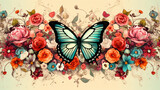 Fototapeta  - Butterfly and flowers