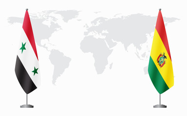 Syria and Bolivia flags for official meeting