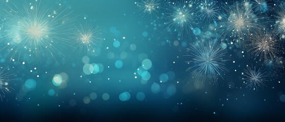 Teal blue glitter with firework background of glitter with  Bokeh light Glitter