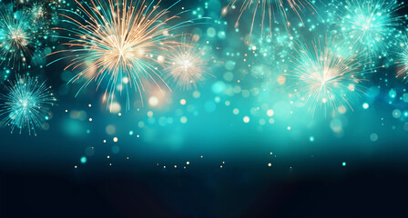 Teal blue glitter with firework background of glitter with  Bokeh light Glitter