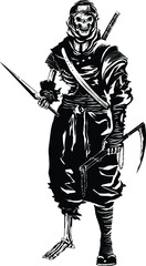 Wall Mural - Assassin ninja skeleton demon shinobi skull sword weapon warrior tattoo design