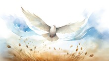 Peace Day Watercolor Illustration, No Text, White Pigeon