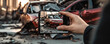 © Michal - Car accident with major damage. vehicle crash phone photography for insurance. Man hand takes pictures of damage car after accident with smartphone.