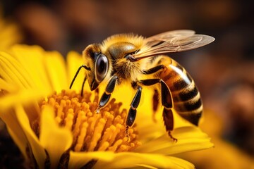 Wall Mural - Bee Sitting on Yellow Flower