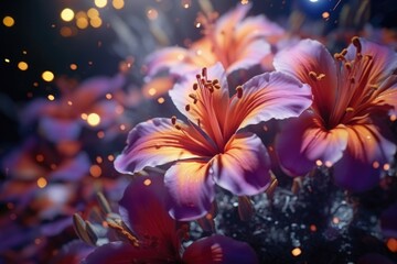 Wall Mural - Close-Up of Flowers with Background Lights