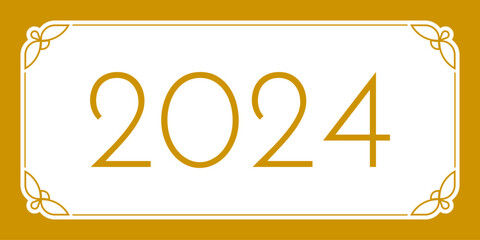 Wall Mural - 2024 banner frame. new year logo border design for laser cutting, long elegant vintage web banner, d