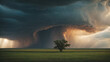 Dramatic time-lapse of a tornado forming against a dramatic sky over an open prairie landscape.
