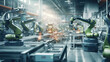 An autonomous factory floor with robots handling various production tasks