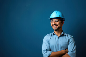 happy indian construction site manager