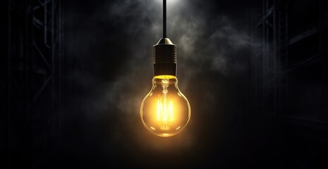 tungsten light bulb lit on black background