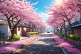 Fototapeta Natura - A street filled with cherry blossoms Generative AI
