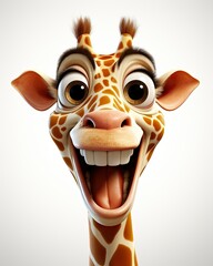 Poster -  a cartoon giraffe with its mouth open and tongue out.  generative ai