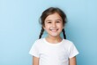 © Tuyres - Portrait of a Cute and Innocent Fictional Little Girl Smiling. Joyful Facial Expression, Isolated on a Plain Colored Background. Generative AI.