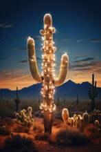 Festive Arizona: Saguaro Cactus Adorned With Christmas Lights
