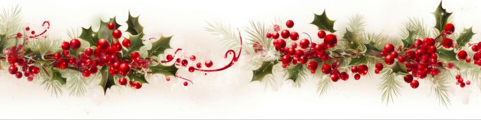 Wall Mural - Festive Christmas greetings on transparent background with red calligraphy, holly motifs and berries