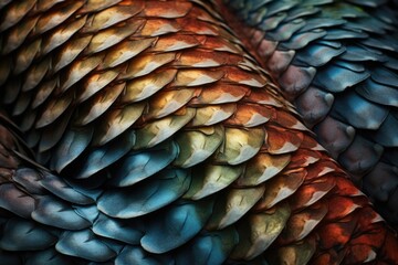 Wall Mural - A close-up view of vibrant and colorful bird feathers. 