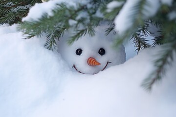 Canvas Print - A cute snowman with a carrot sticking out of its mouth. Perfect for winter-themed designs and holiday decorations