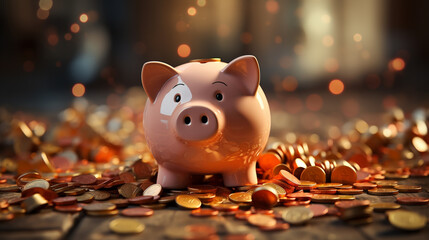 Wall Mural - Piggy bank with a coins.