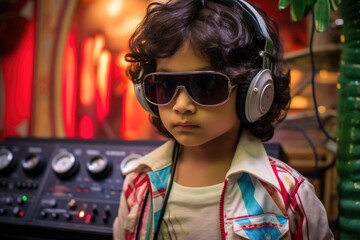 Poster - Young Child with Headphones and Sunglasses