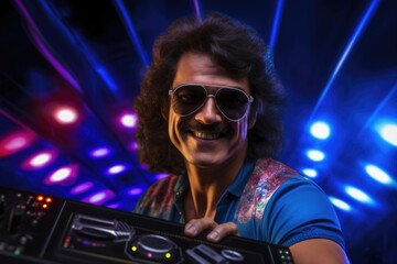 Canvas Print - Man with Sunglasses Holding DJ Controller