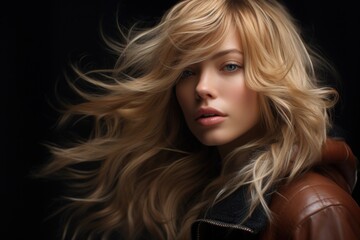 Wall Mural - Woman with Long Blonde Hair and Leather Jacket