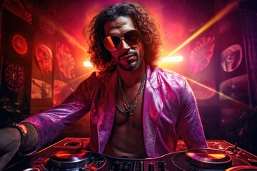 Wall Mural - Man Playing DJ with Long Hair and Sunglasses