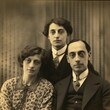 Sepia-Toned Vintage Family Portrait with Blurred Faces