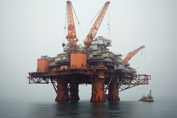 Wall Mural - Offshore construction platform for production oil and gas in the sea. heavy lift crane vessel, AI Generated