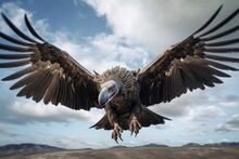Griffon Vulture Flying In The Sky. 3d Rendering, Huge Vulture In Flight, Low Angle View, AI Generated