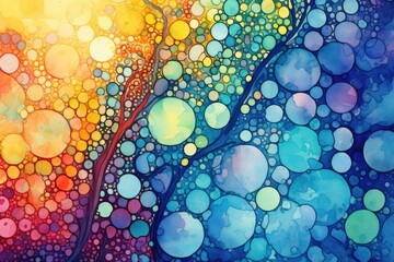 Poster - Abstract colorful watercolor background. Hand drawn illustration for your design, illustration of Fusion between Pointillism and Alcohol ink painting, AI Generated